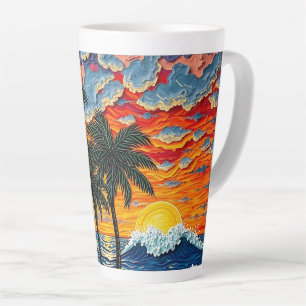 Tasse Latte Belle scène de plage avec des palmiers