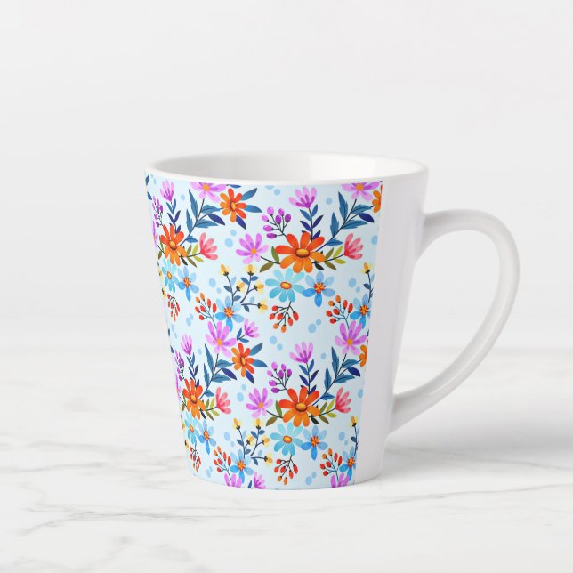 Tasse Latte Belles fleurs Feuille Motif-6587 (Droite)