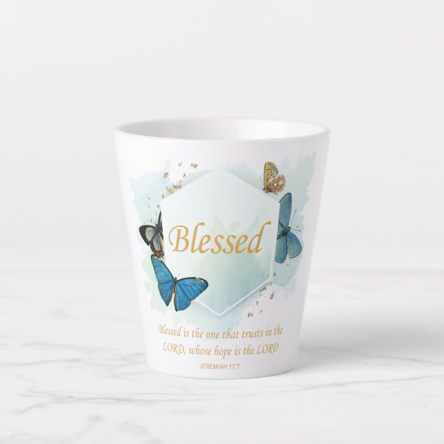 Tasse Latte Béni - Foi chrétienne des femmes Verse papillon pa (Devant)