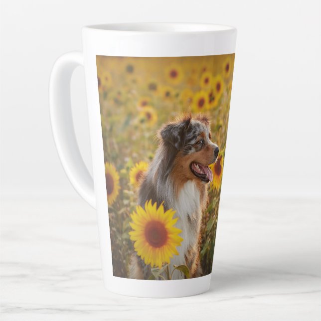 Tasse Latte Berger australien et tournesol (Angle gauche)