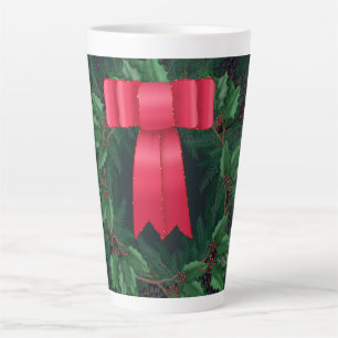 Tasse Latte Berries de Noël et Branches de pin Wreath