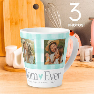 Tasse Latte Best Mom Ever 3 Photo Fête des mères En vichy Coeu