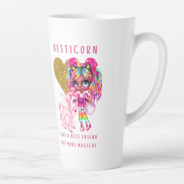 Tasse Latte Bestami cadeau pour les filles, licorne magique ro (Droite)