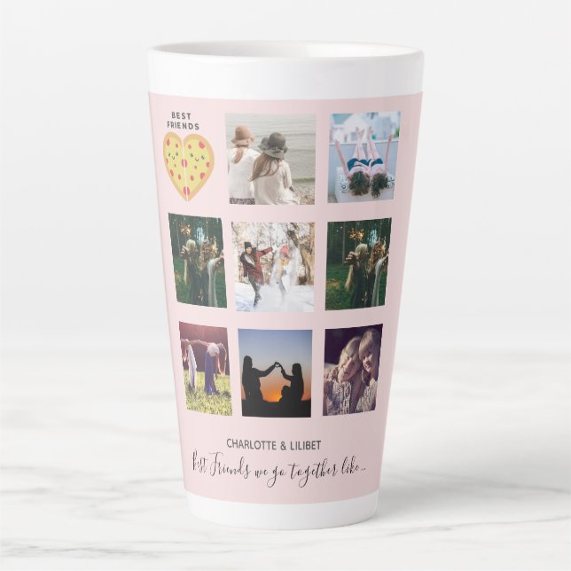 Tasse Latte BFF Photo Collage Cadeaux Dusty rose PIZZA Amis (Devant)