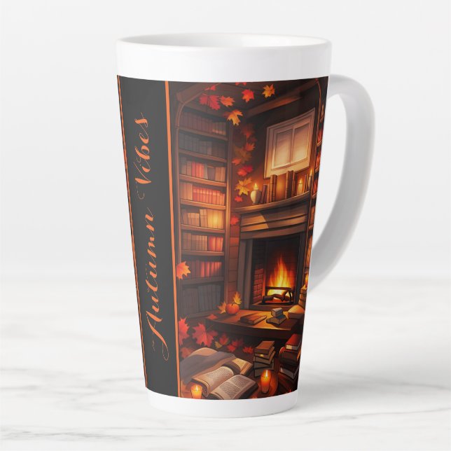 Tasse Latte Bibliothèque d'automne cosy (Angle droit)
