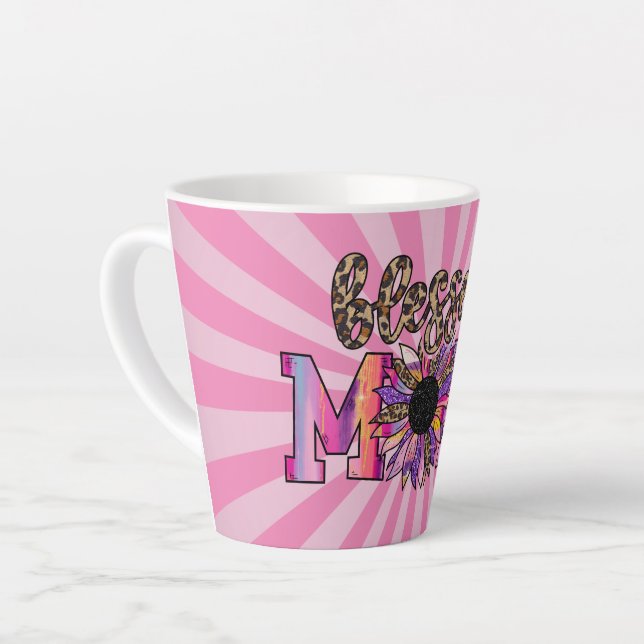 Tasse Latte Bienheureux Pink Maman Floral Moderne (Angle gauche)
