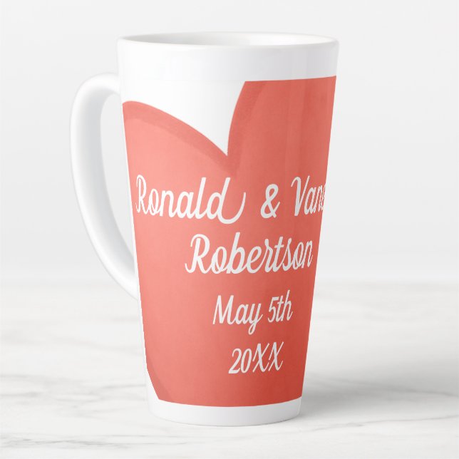 Tasse Latte Big Hearts Couples Names and Wedding Date (Angle gauche)
