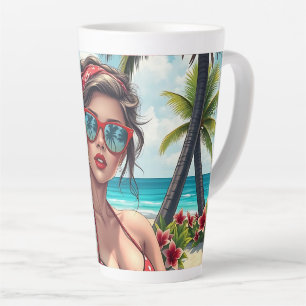 Tasse Latte Bikini rouge, lunettes de soleil et femme de Banda