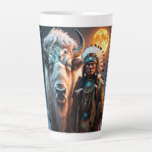 Tasse Latte Bison blanc et chef amérindien