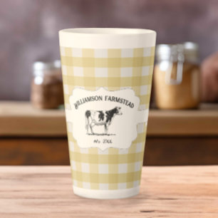 Tasse Latte Bison jaune Plaid Farm Cow LatMug