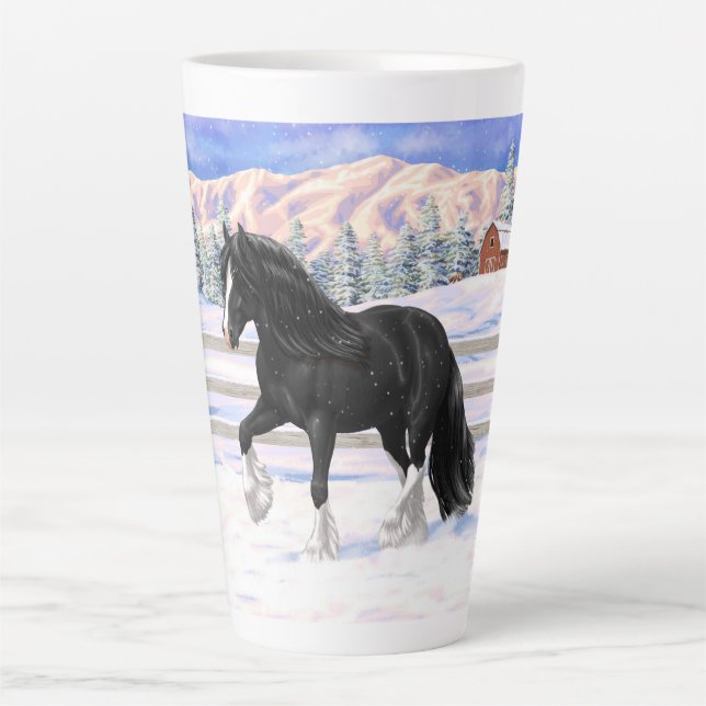 Tasse Latte Black Gypsy Vanner Irlandais Cob Brouillon Cheval  (Devant)