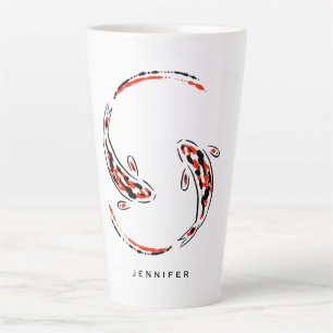 Tasse Latte Black & Red Japanese Koi Fish Artistic
