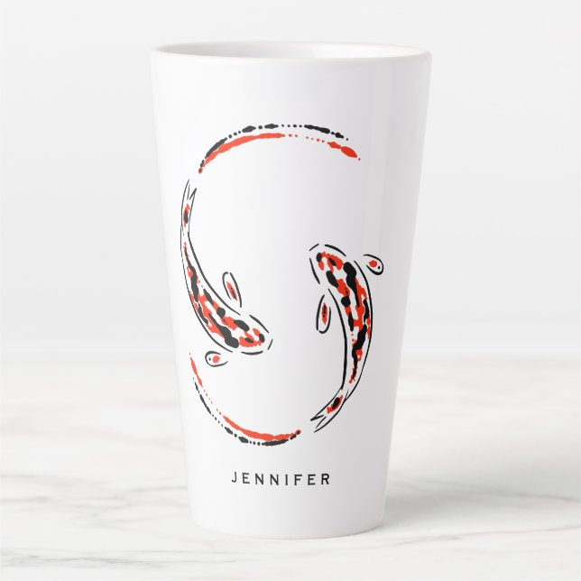 Tasse Latte Black & Red Japanese Koi Fish Artistic (Devant)