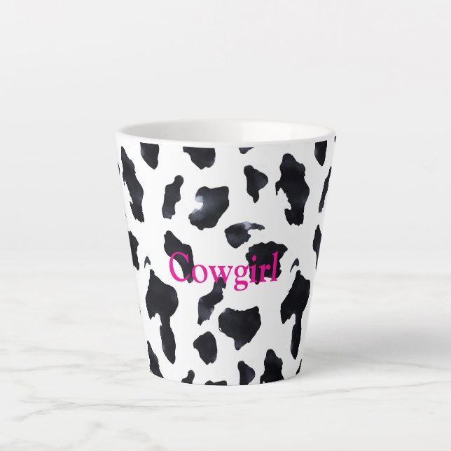 Tasse Latte Black White Cow Print Cowgirl (Devant)