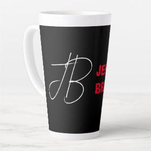 Tasse Latte Black White Red Handwriting Monogramme Ajouter un