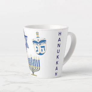 Tasse Latte Bleu & Blanc Daté Hanoukka Petit