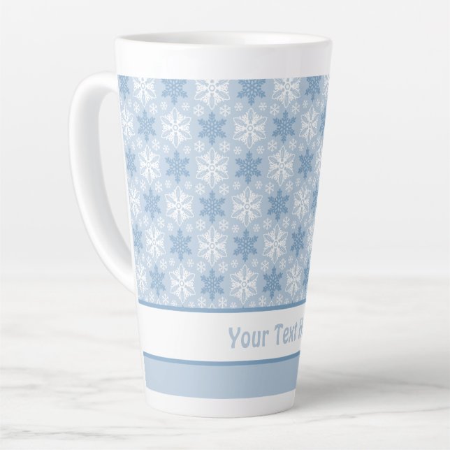 Tasse Latte Bleu brillant et hiver blanc Motif Flocon de neige (Angle gauche)