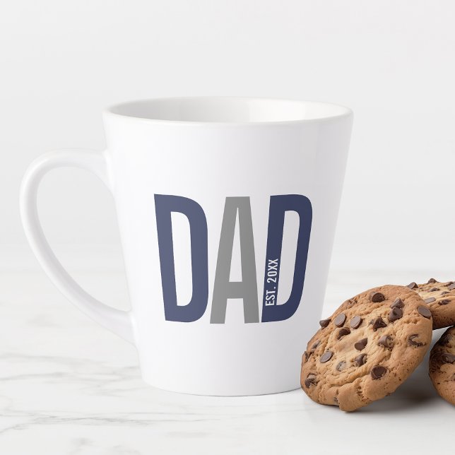 Tasse Latte Bleu de marine moderne Papa personnalisé établi (Créateur téléchargé)