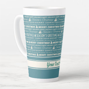 Tasse Latte Bleu et blanc Joyeux Noël Retro Typographie