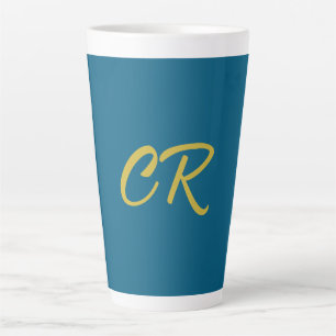 Tasse Latte Bleu et or couleur monogramme minimaliste moderne
