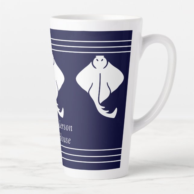 Tasse Latte Bleu marine côtier nautique pastenague raie manta  (Droite)