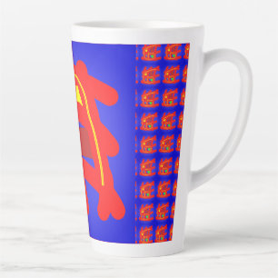 Tasse Latte bleu marine et rouge abstient motif brun brillant