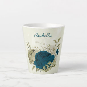 Tasse Latte bleu sarcelle beige floral 