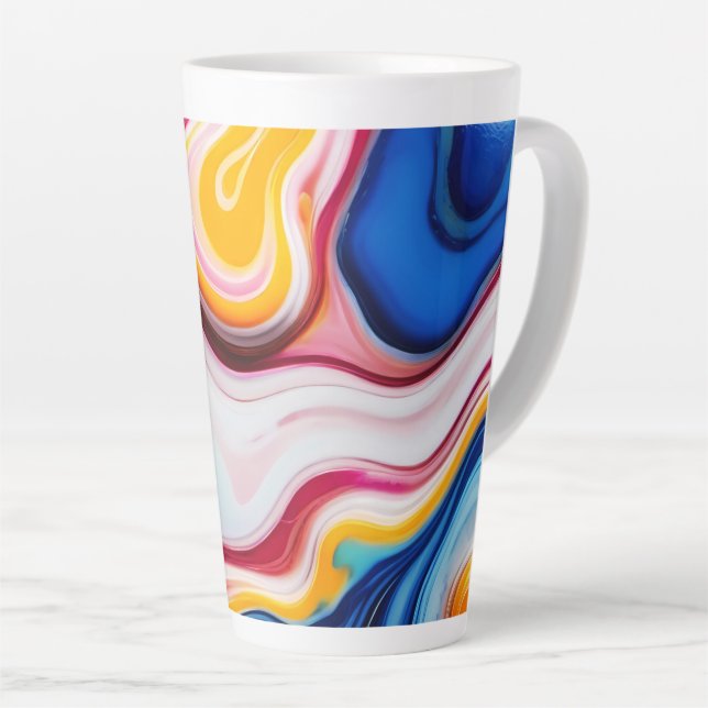 Tasse Latte Bleu tendance rose jaune faux marbre blanc (Angle droit)