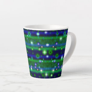 Tasse Latte Bleu vert rayures avec étoiles et Raindrops
