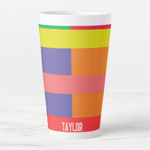 Tasse Latte Bloc de couleur Bande Nom du monogramme Arc-en-cie
