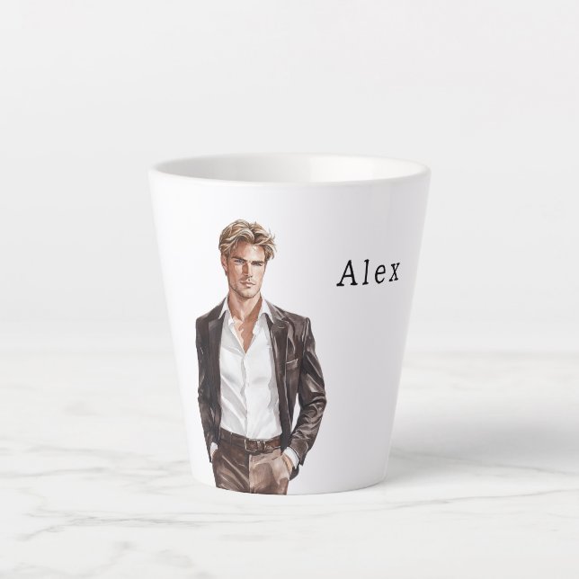 Tasse Latte Blond Hair Man Brown Jacket (Devant)