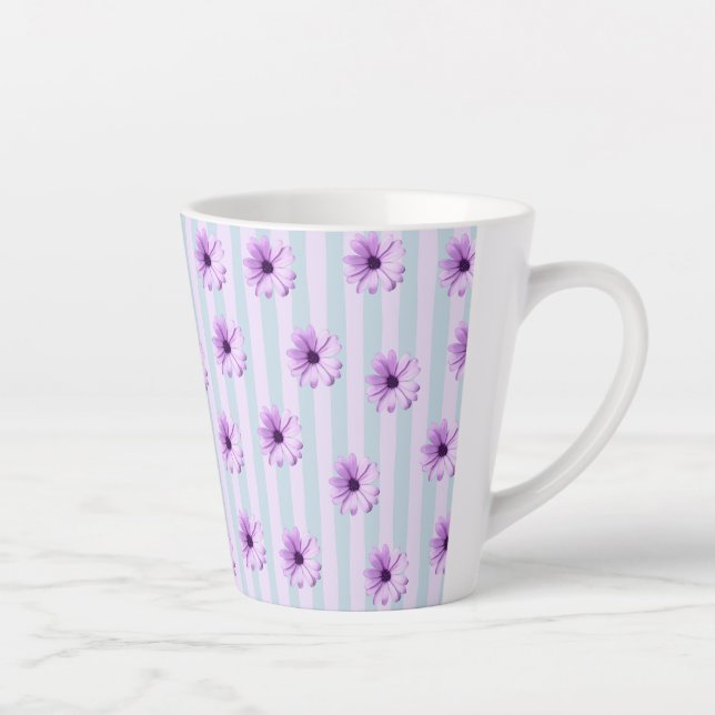 Tasse Latte blue and purple striped daisy pattern (Droite)