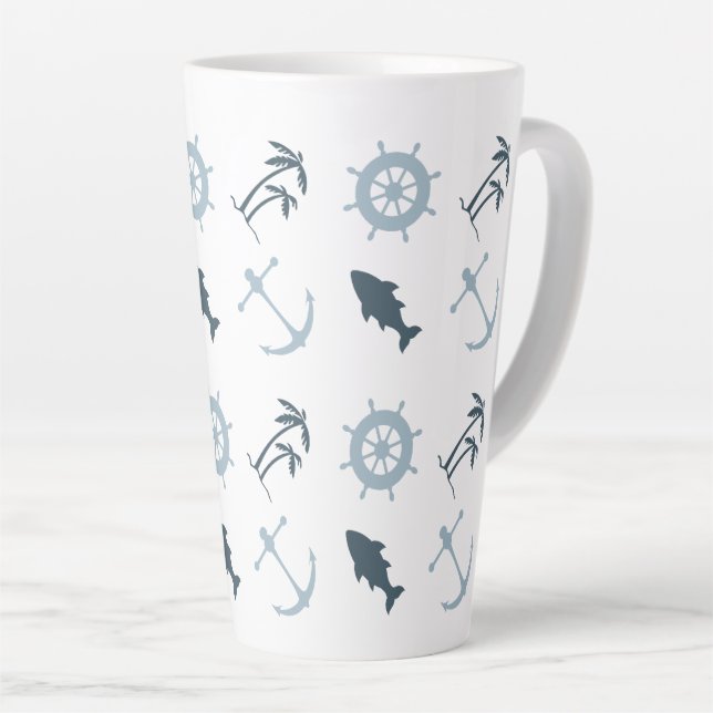 Tasse Latte Blue Beach Ancres Palm Trees (Angle droit)