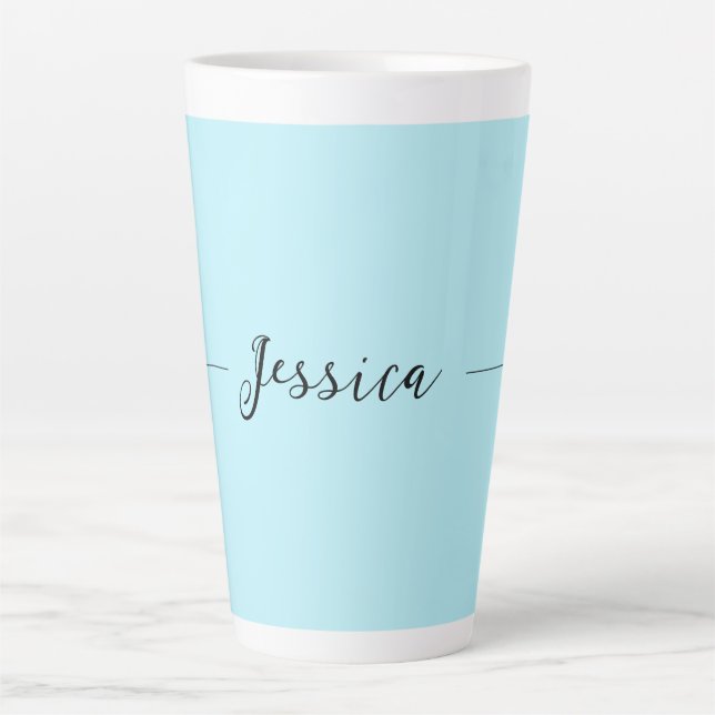 Tasse Latte Blue Modern Elegant Plain Simple Professional Name (Devant)