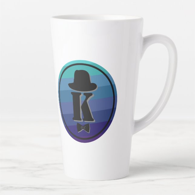 Tasse Latte Blue Ombre Nom Monogramme Initial Pour Hommes (Droite)