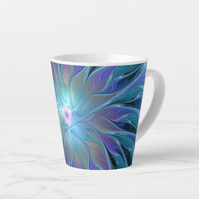 Tasse Latte Blue Purple Flower Dream Abstrait Fractal Art (Angle droit)