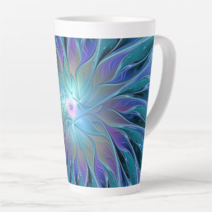 Tasse Latte Blue Purple Flower Dream Abstrait Fractal Art