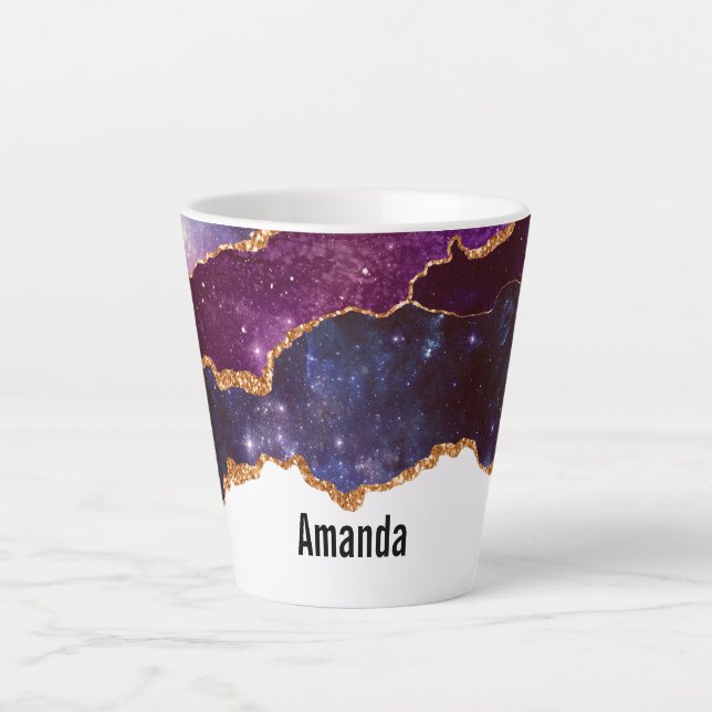 Tasse Latte Blue & Purple Space & Stars Agate moderne (Devant)