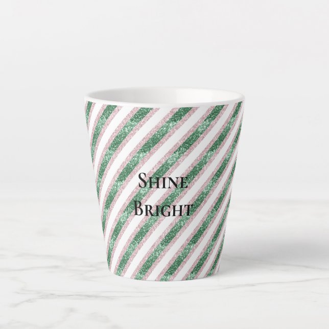 Tasse Latte Blush Pink Green Glitzy Glitter Stripes Christmas (Devant)
