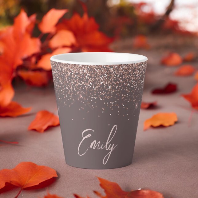 Tasse Latte Blush Rose Gold Terracotta Glitter Monogramme (Créateur téléchargé)