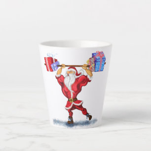 Tasse Latte Bodybuilder en latte de Noël Père Noël avec cadeau