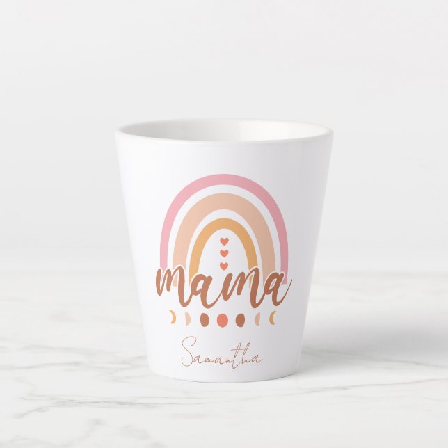 Tasse Latte Boho Rainbow Mama avec phases de lune (Devant)