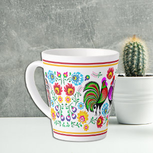 Tasse Latte Boho Style Coloré Motif Rooster