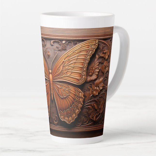 Tasse Latte Bois embossé faux, Paisley et fleurs (Angle droit)