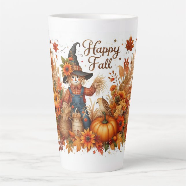 Tasse Latte Bon automne mignon moche et feuillage d'automne (Devant)