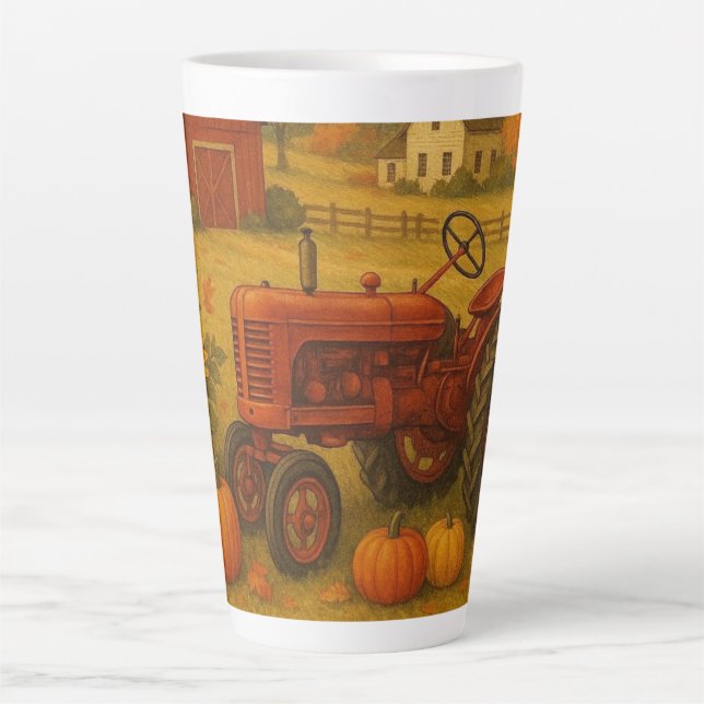 Tasse Latte Bon automne tracteur classique et ferme (Devant)