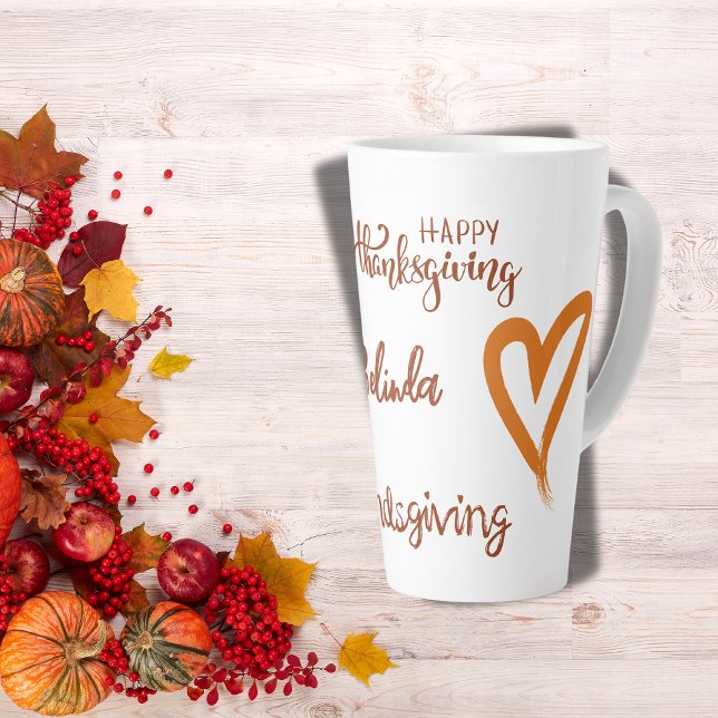 Tasse Latte Bon thanksgiving, Monogramme d'action amicale | (Créateur téléchargé)