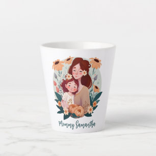 Tasse Latte Bond adorable maman et fille - Cadre floral (3)