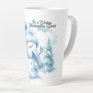 Tasse Latte Bonhomme de neige bleu Monde de guimauve 