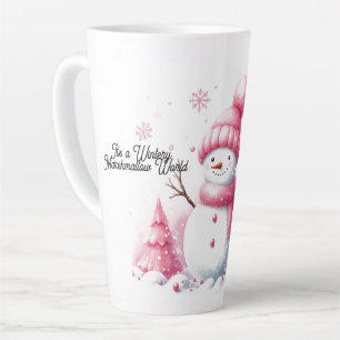 Tasse Latte Bonhomme de neige marshmallow Noël rose 
